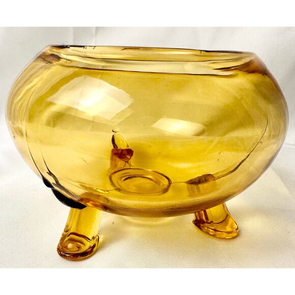 Viking Flowerlite 3-Footed Gold Glass Bowl - Picture 6 of 7
